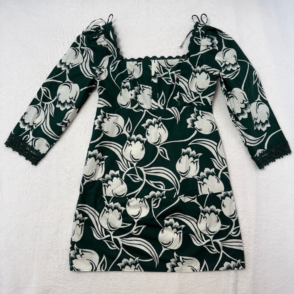 Eddy OOAK Mini Dress Womens Medium Green White Floral Lace Cottagecore Romantic